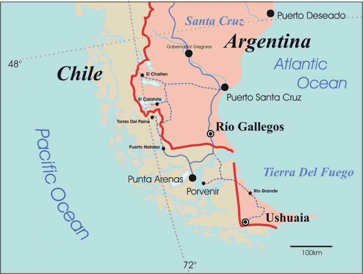 Zemljevid Čile, patagonija