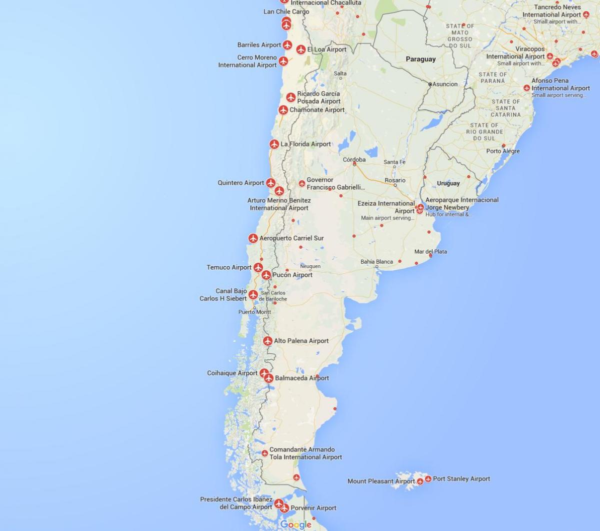 zemljevid letališča v Čilu