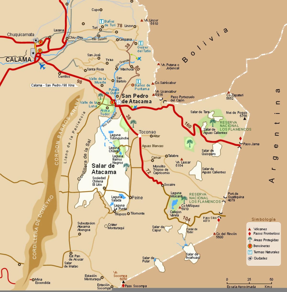 puščava atacama v Čilu zemljevid