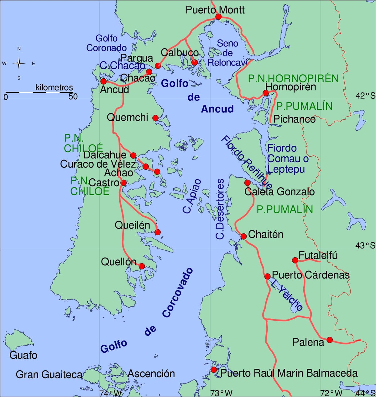 Zemljevid chiloe Čile