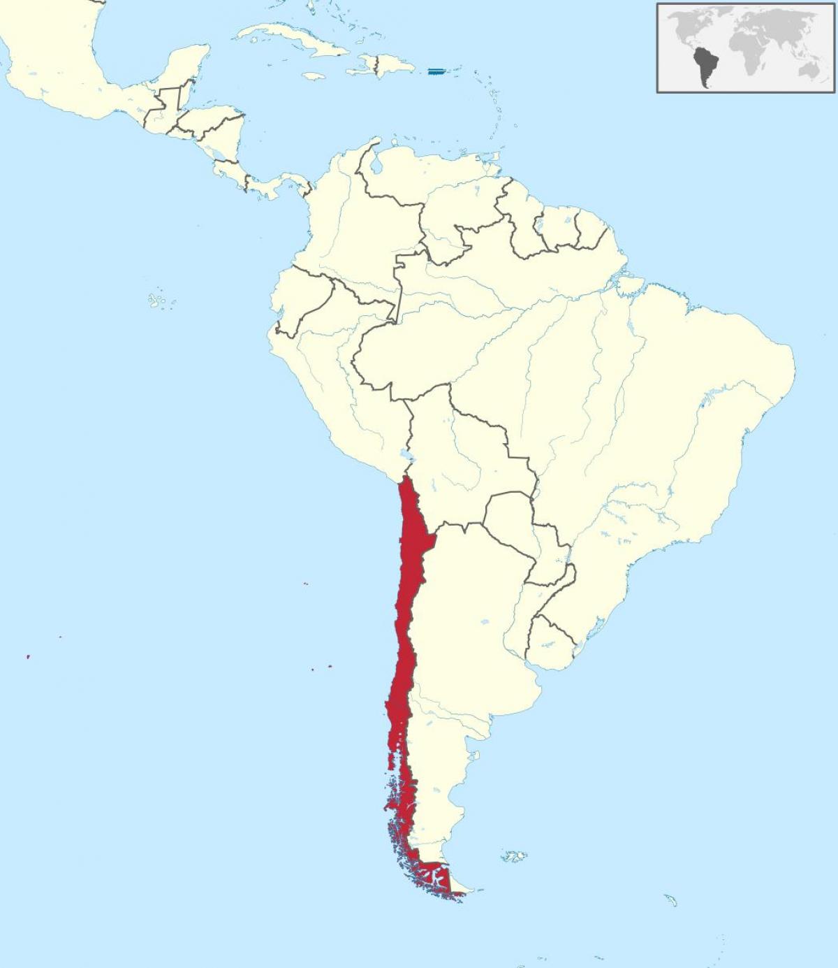 Čile južna amerika zemljevid