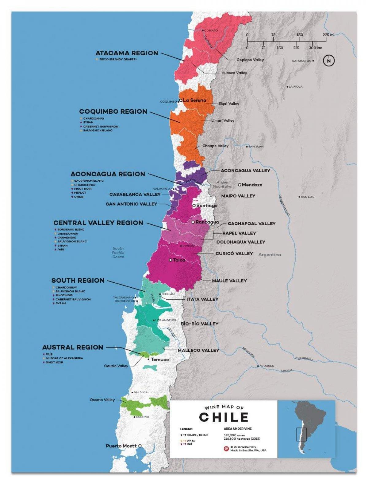 Čile vino državi zemljevid