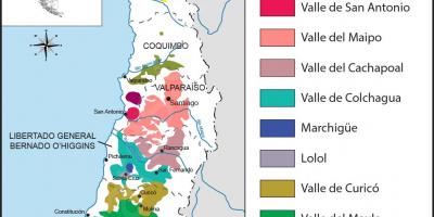 Zemljevid Čile vinskih regij 